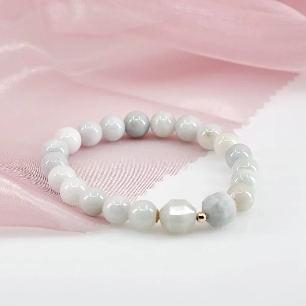Jade Bracelet, Genuine Burma Jadeite, Dainty Stretch Bracelet, Handmade Gift